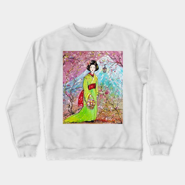 Japanese Girl in The Sakura Garden Crewneck Sweatshirt by NataliaShchip